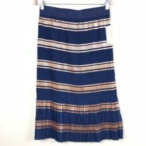 ⭐️ NWT LulaRoe Elegant Jill Skirt Navy w/ Rose Gold Striped Pleat Stretch Skirt